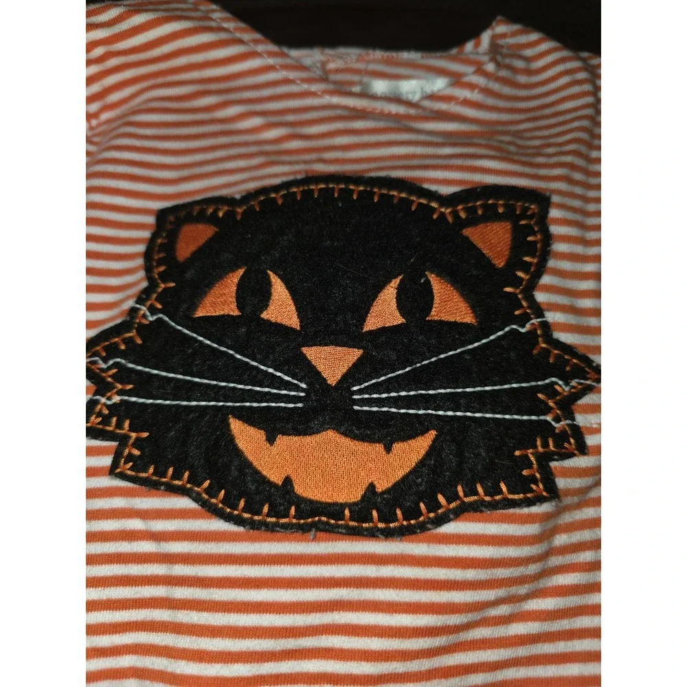 Pottery barn kids fall autumn Halloween black cat romper and hat size 6 9 months